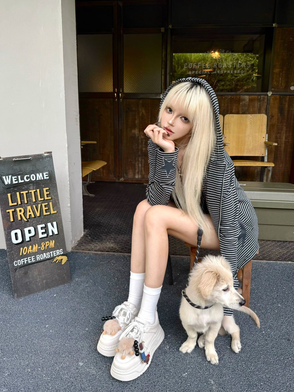 STRIPED ZIPPER HOODIE CARDIGAN