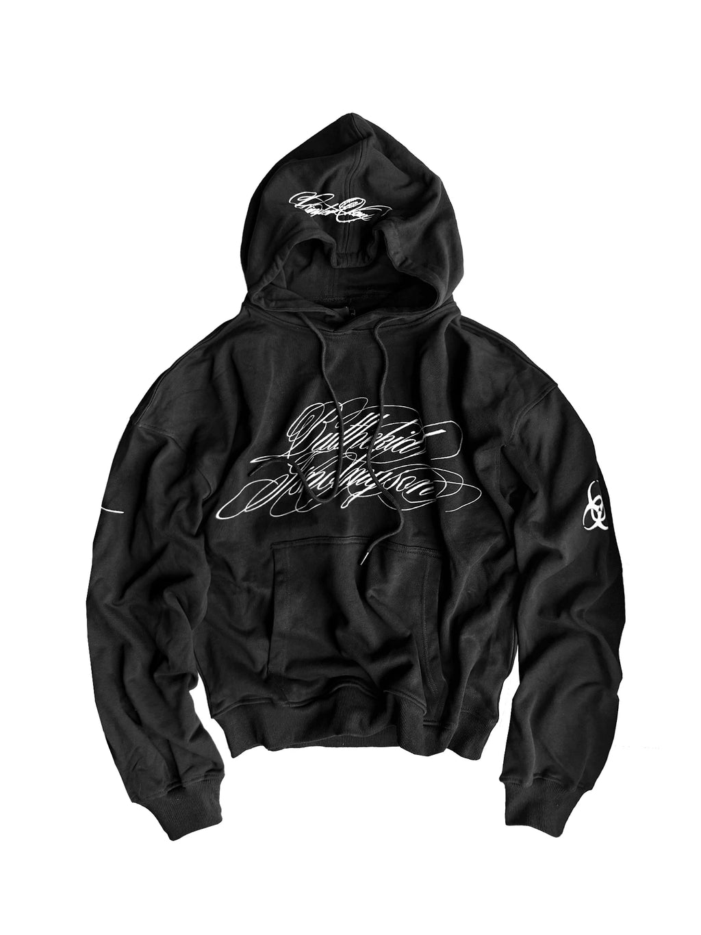 DISTRESSED COTTON SCRIPT HOODIE