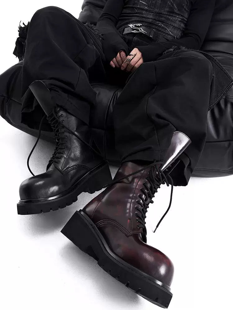 CHUNKY MID-CALF LEATHER BOOTS