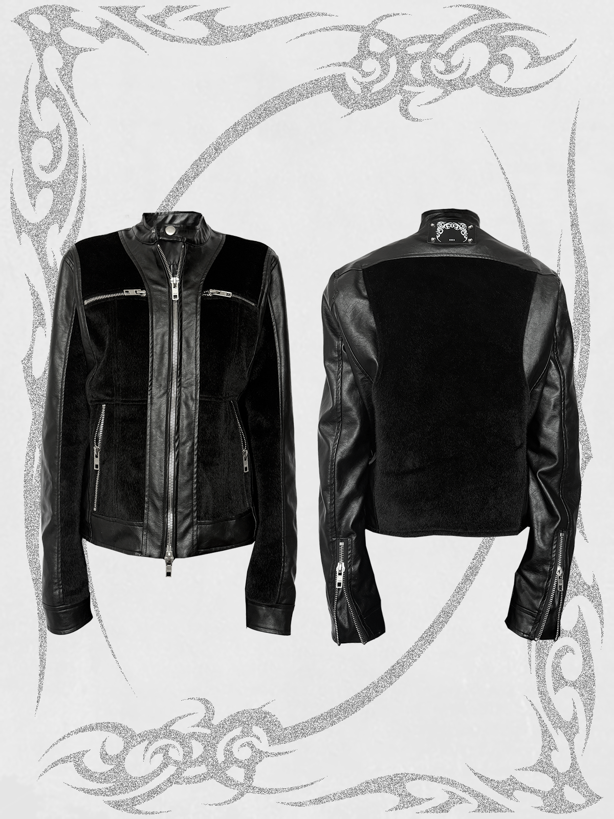 FUR PATCHWORK SLIM FIT BIKER JACKET