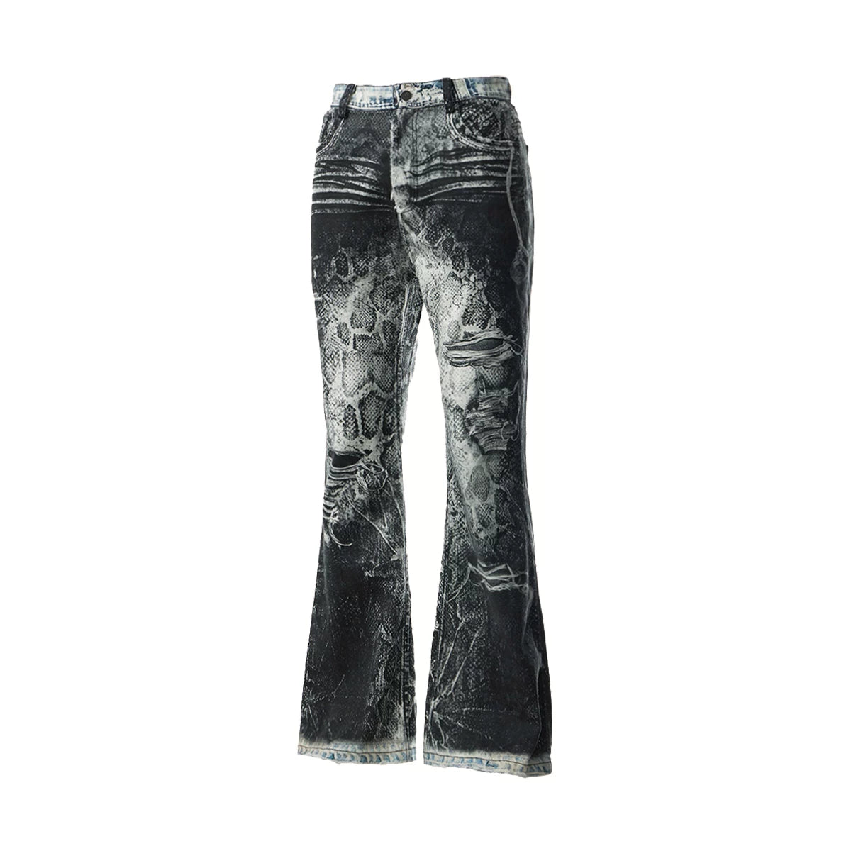 SNAKE PRINT RIPPED DENIM PANTS