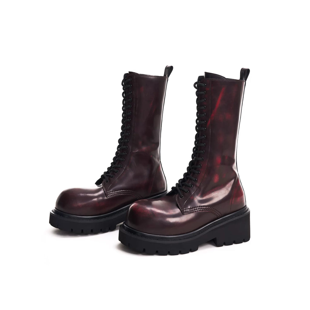 CHUNKY MID-CALF LEATHER BOOTS