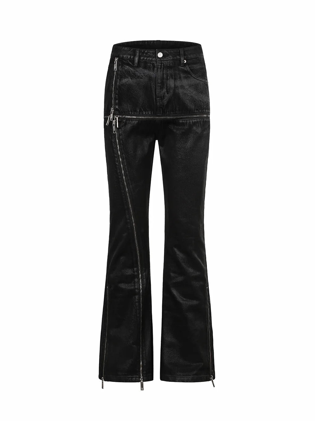 CROSS ZIP WAXED FLARE JEANS 前面