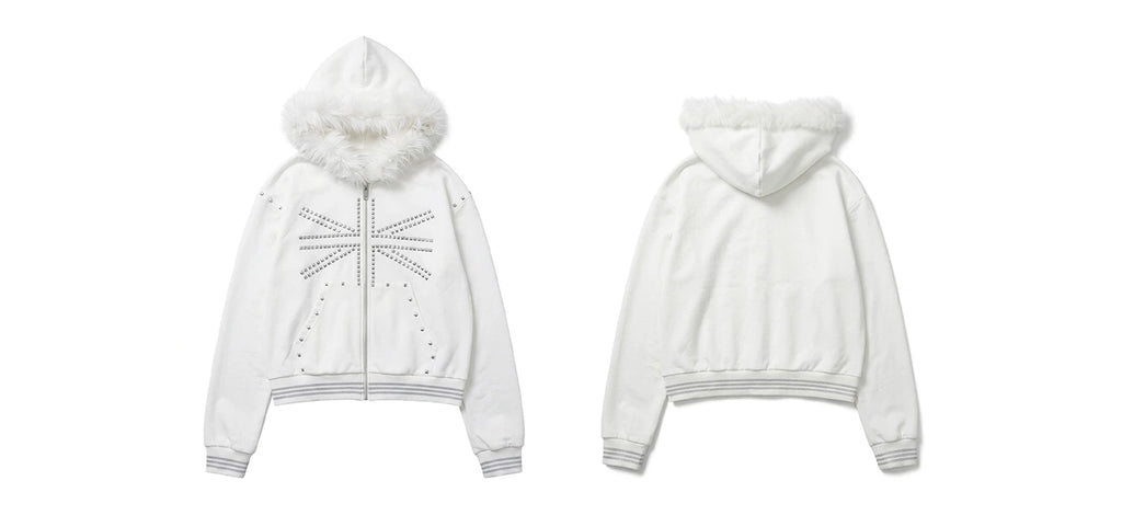 UNION JACK STUDDED FUR TRIM HOODIE 商品写真 2