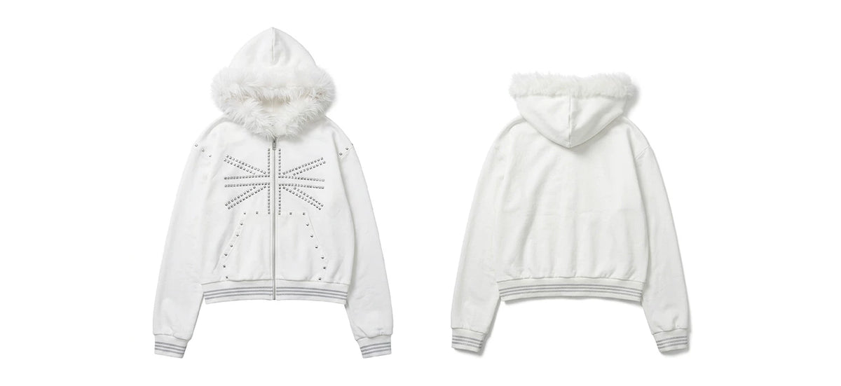 UNION JACK STUDDED FUR TRIM HOODIE 商品写真 2