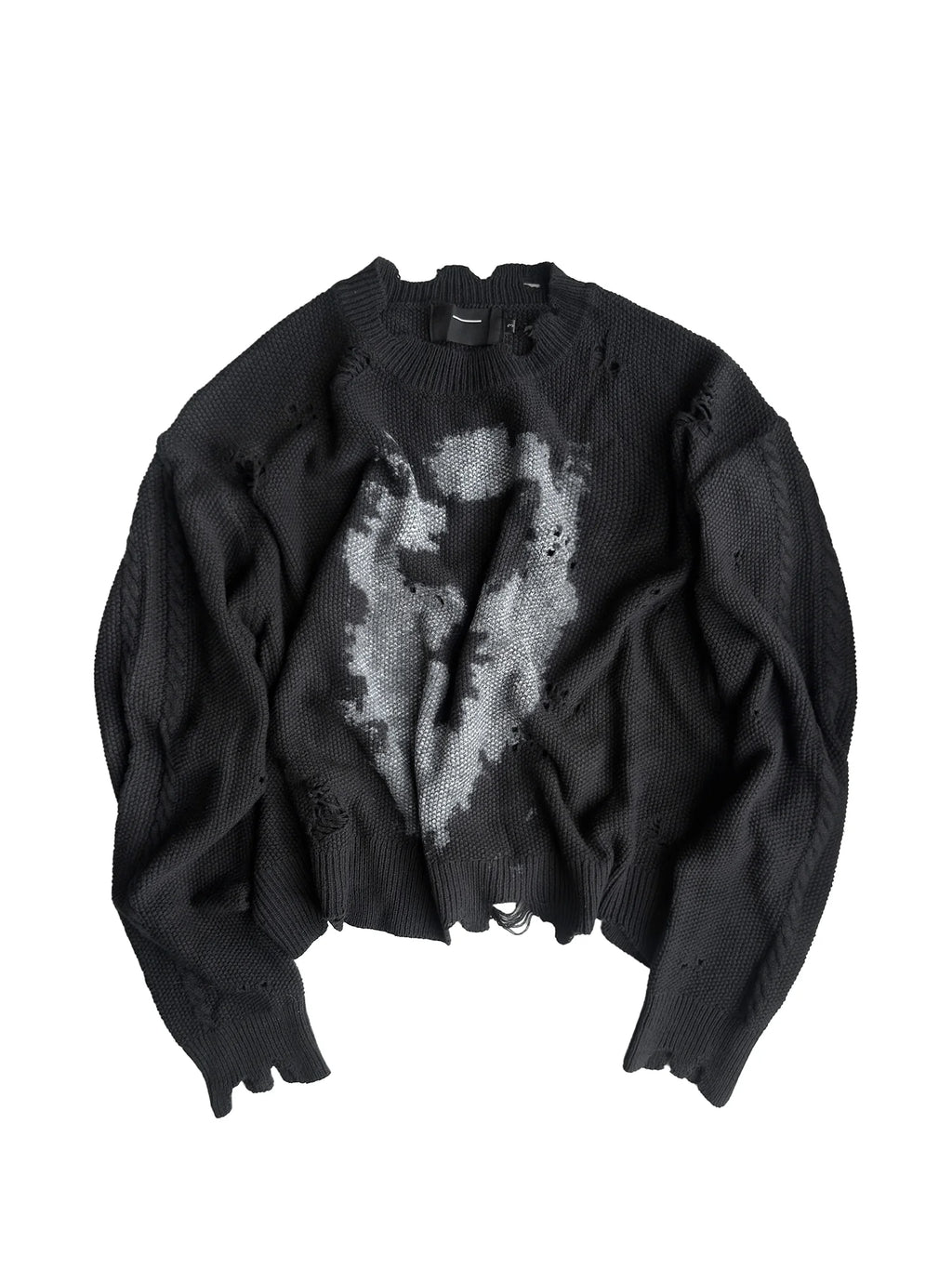 DISTRESSED CROSS KNIT SWEATER ブラック 前面