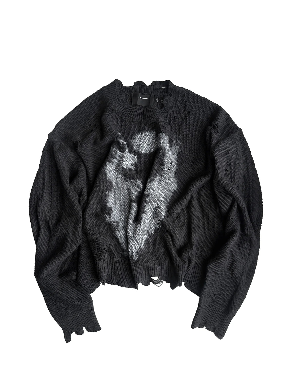 DISTRESSED CROSS KNIT SWEATER ブラック 前面