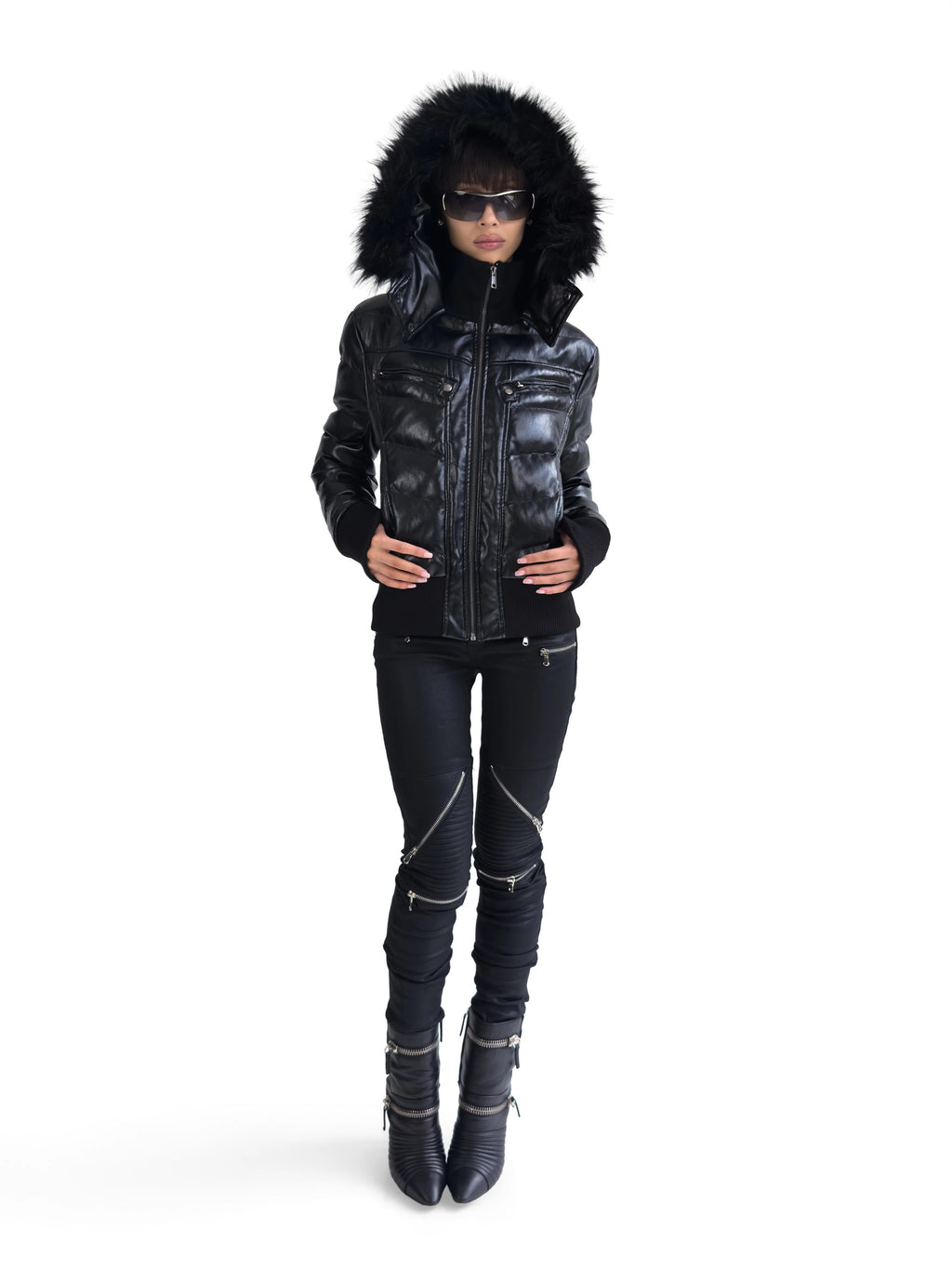FUR TRIM PANEL PUFFER JACKET 前面