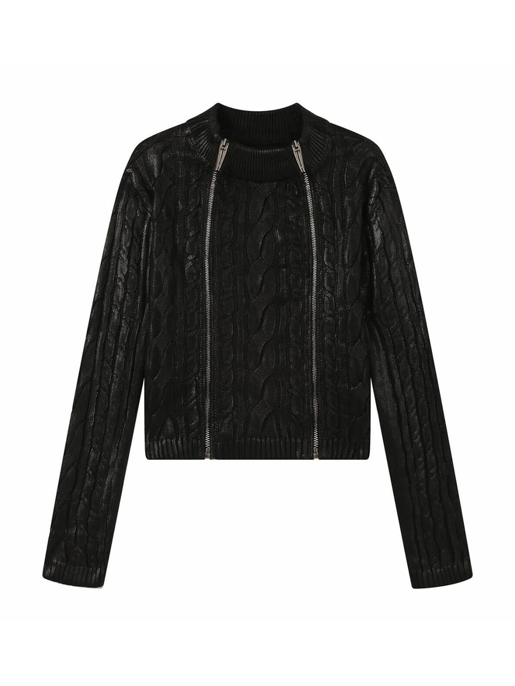 WAXED CABLE KNIT ZIP TOP 前面