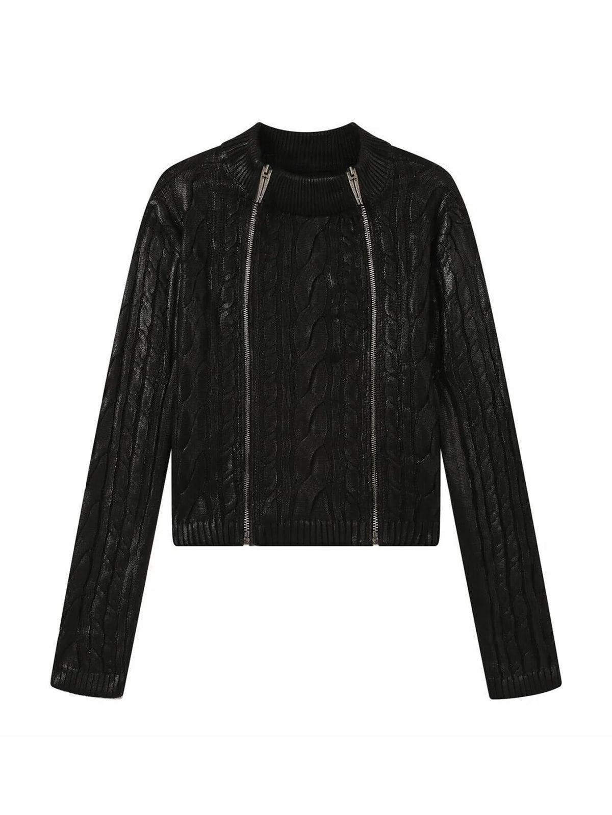 WAXED CABLE KNIT ZIP TOP 前面