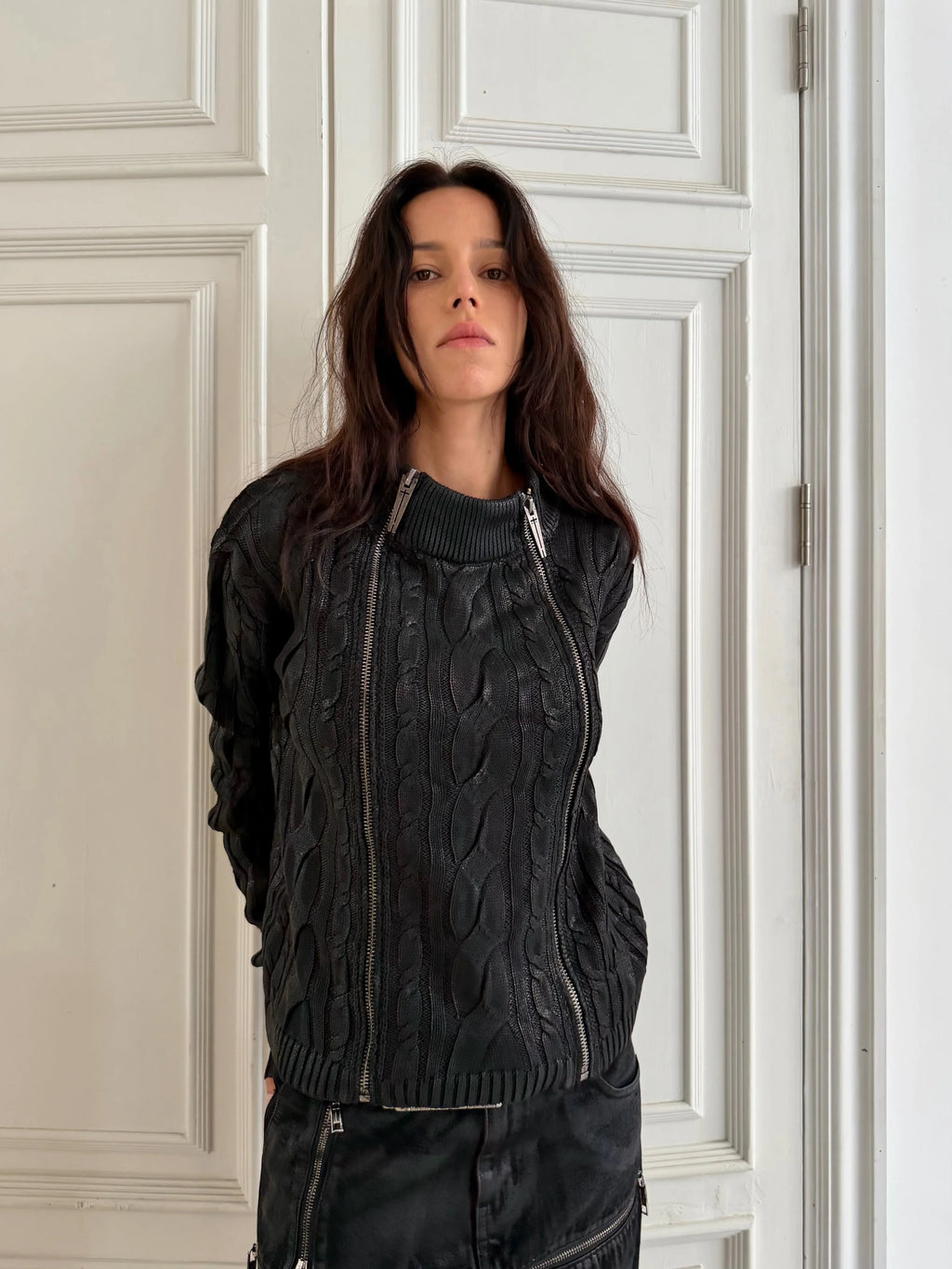 WAXED CABLE KNIT ZIP TOP 商品写真 3