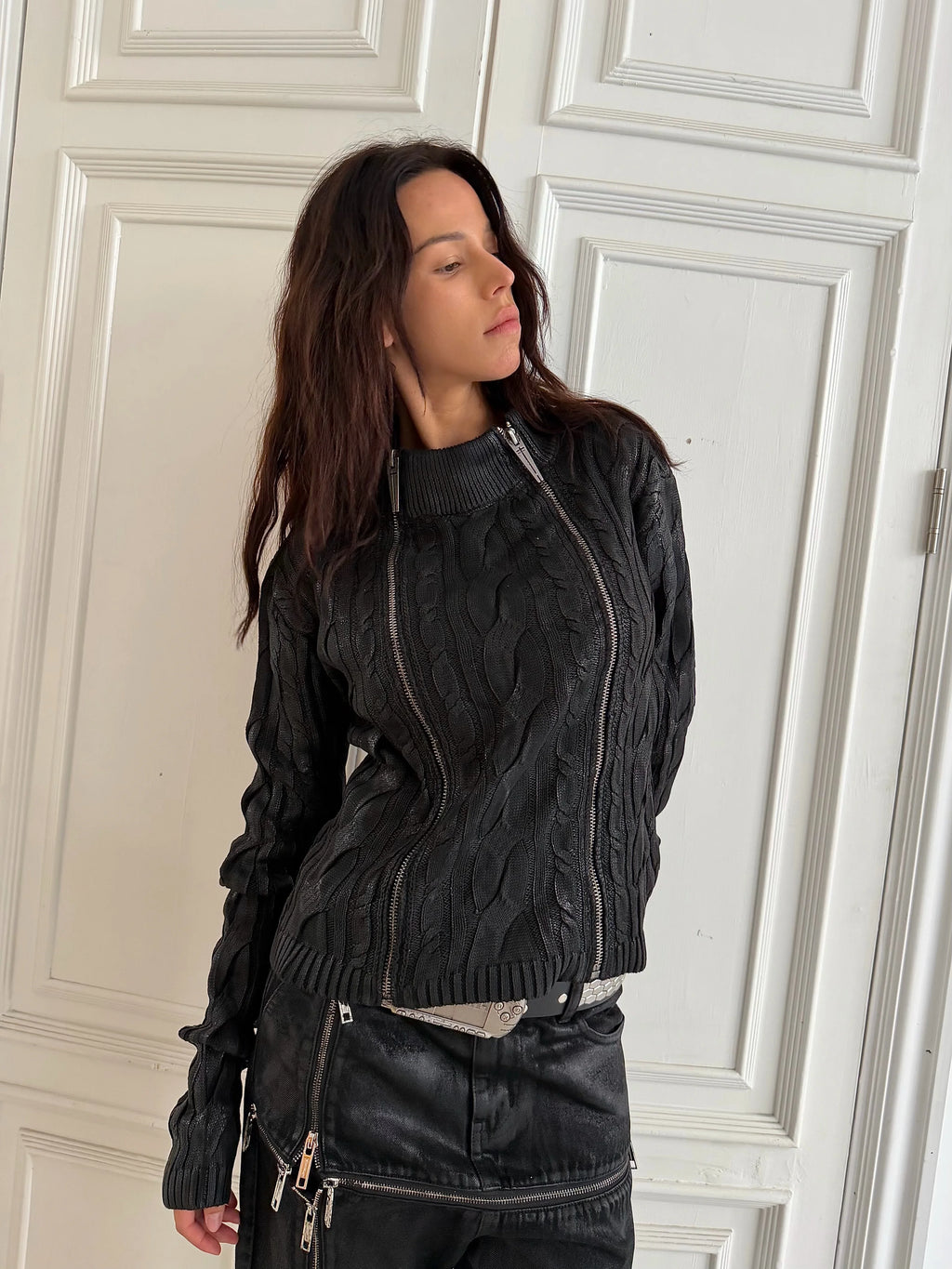 WAXED CABLE KNIT ZIP TOP 商品写真 4