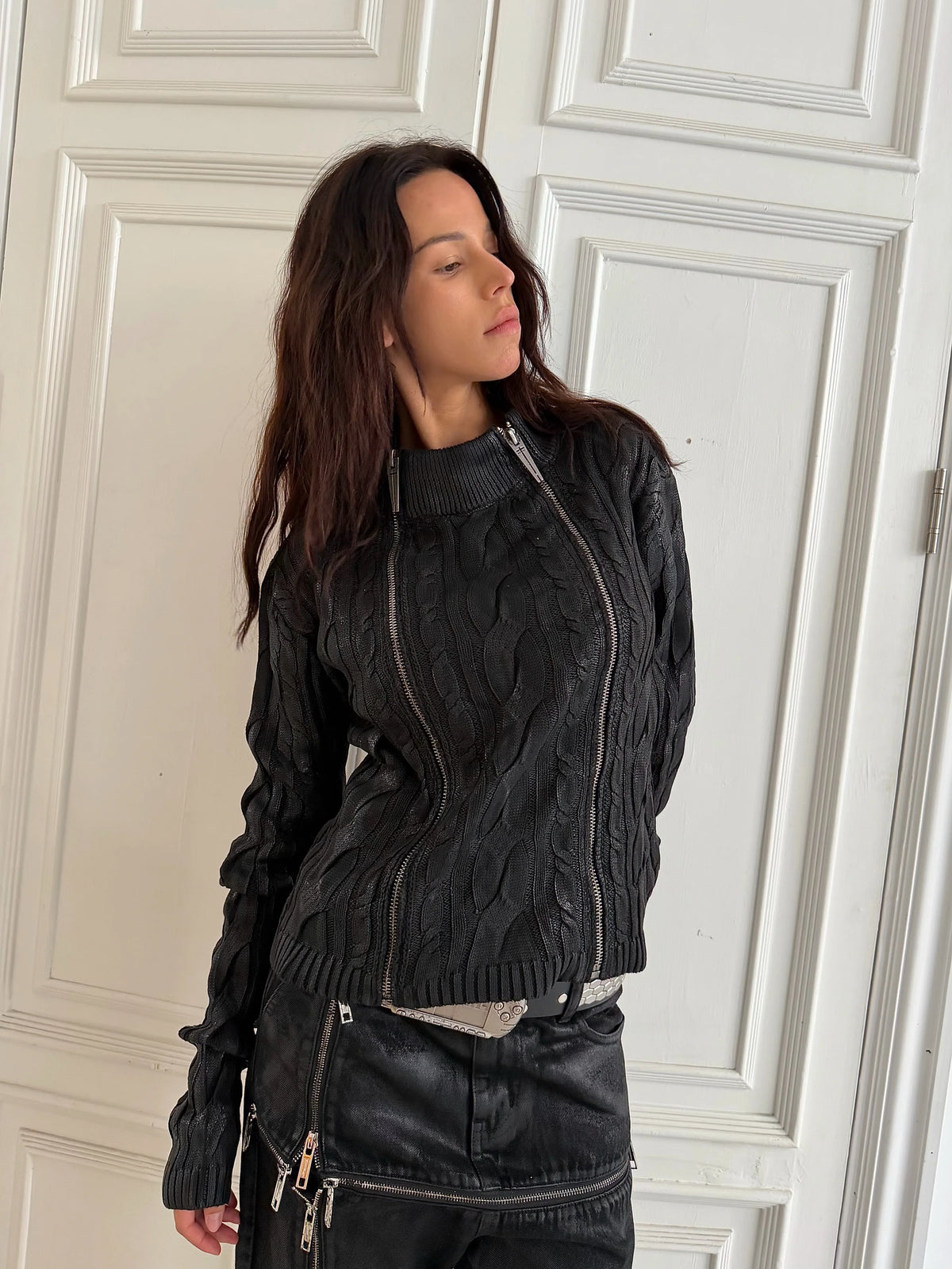 WAXED CABLE KNIT ZIP TOP 商品写真 4
