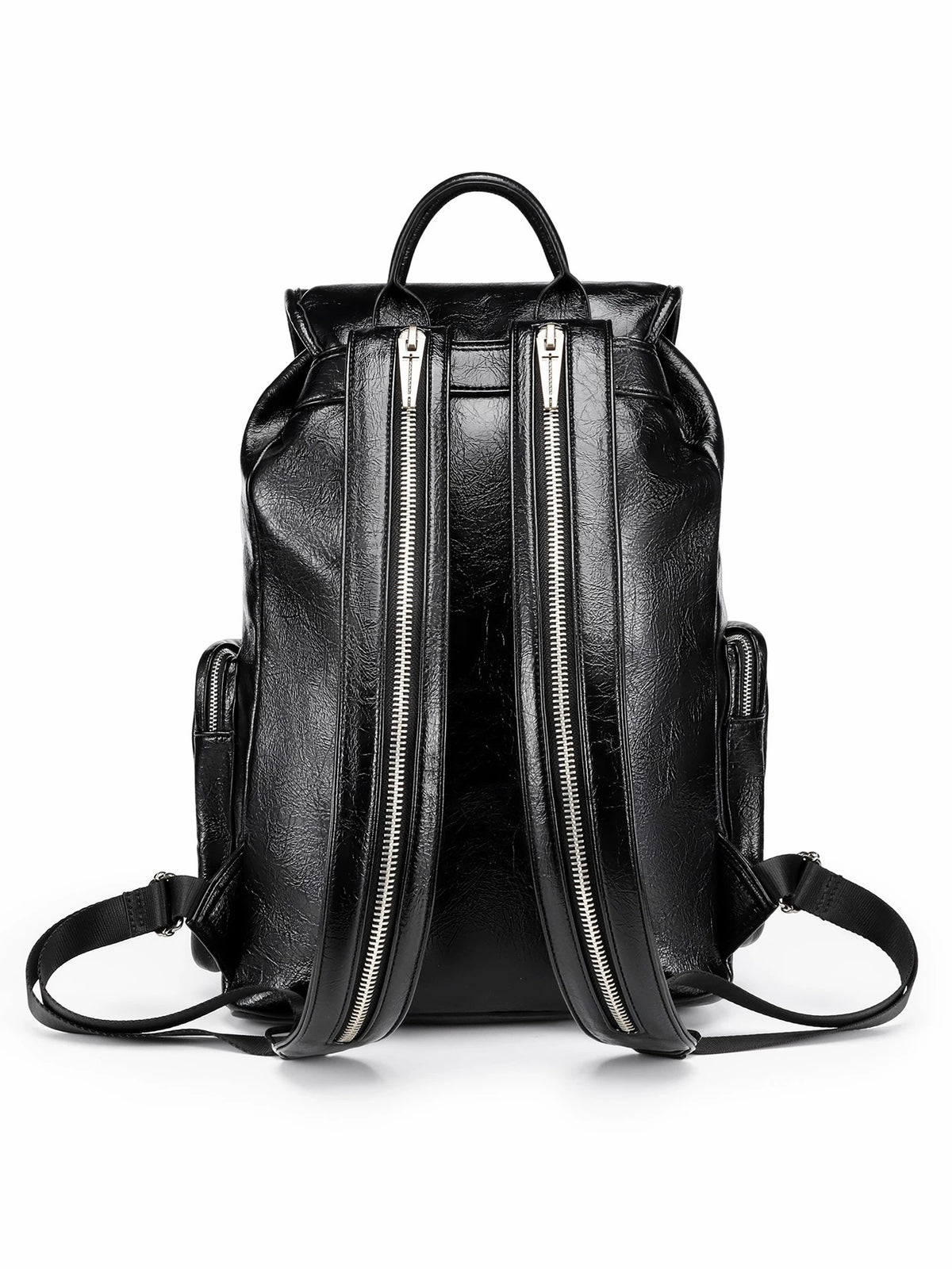 MULTI ZIP TEXTURED BACKPACK 白背景の背面・ショルダーストラップ