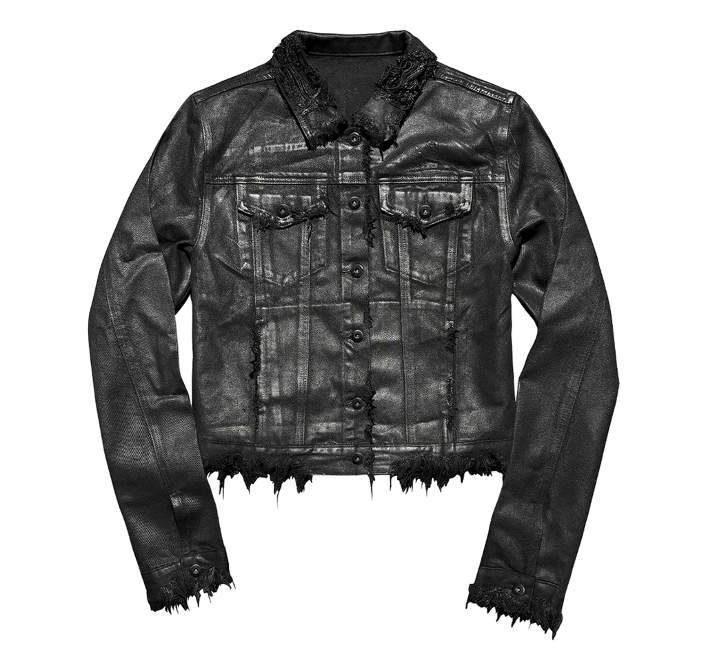 WAXED DISTRESSED CROPPED DENIM JACKET 前面
