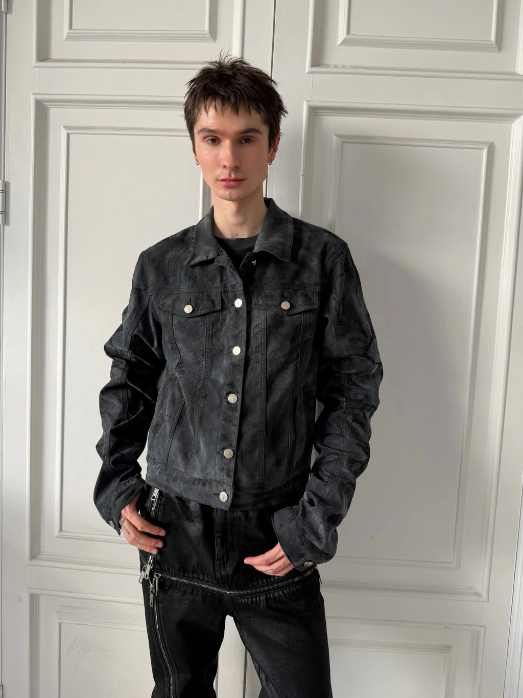 DISTRESSED SUEDE EFFECT CROPPED JACKET 商品写真 3