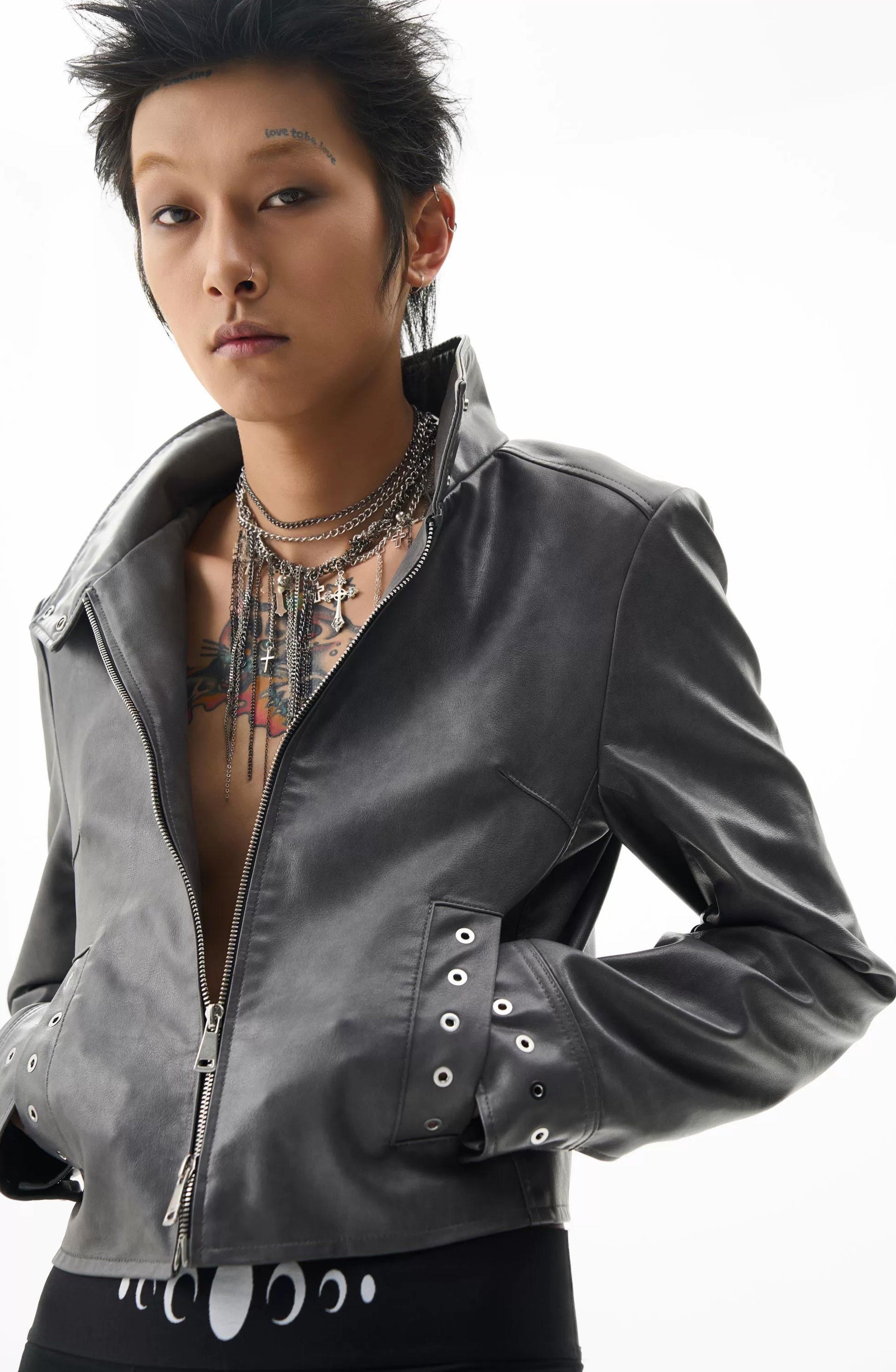 HIGH COLLAR BIKER JACKET
